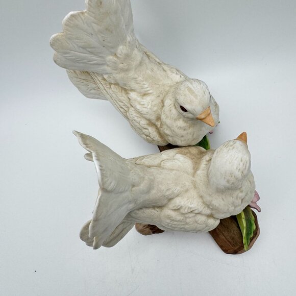 Homco Ceramic Courtship Love White Dove Birds Sitting on a Branch Figurine Vtg - Picture 10 of 13